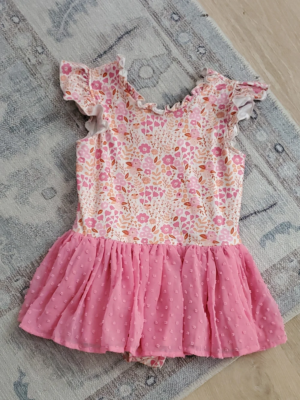 Cheeky Plum Girls Farrah leotard Citrus floral pattern pink ruffle skirt Sz8y